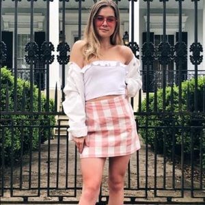 Pink gingham mini skirt